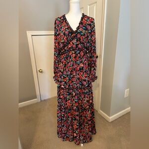 Boutique Black Floral Long Sleeve Maxi Dress NWT